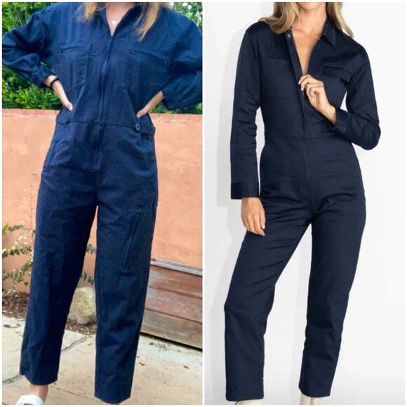 NWT Rivet Utility navy blue jumpsuit size S small long sleeve zip front GOOP - Picture 2 of 11